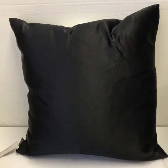Aviva Stanoff Mod Art Swish Black Satin Silver Stroke Monogram C Toss Pillow